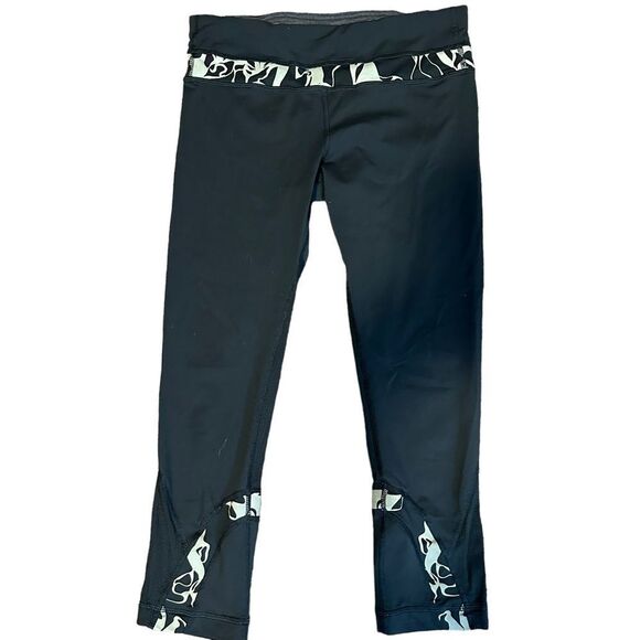Lululemon Run Inspire II Crop Womens 6 Leggings Black Sparkle Reflective Workout - Picture 1 of 9